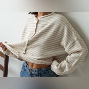 Things Between. NWOT. Mini Striped Piper Cardigan. Cream and White.